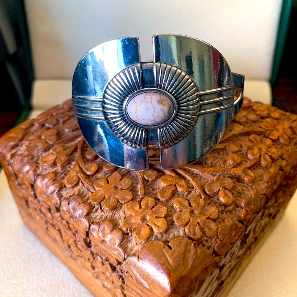 Silver Cuff Bracelet with Stone